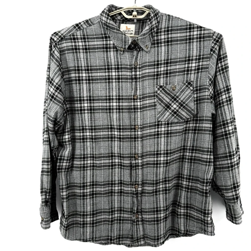 Field & Stream Flannel Shirt Mens XXL Heavy Cotton Gray Multi Plaid Long Sleeves